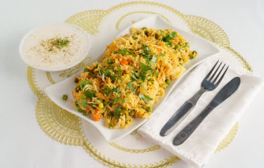 Royal biryani prepared for an Indian catering order
