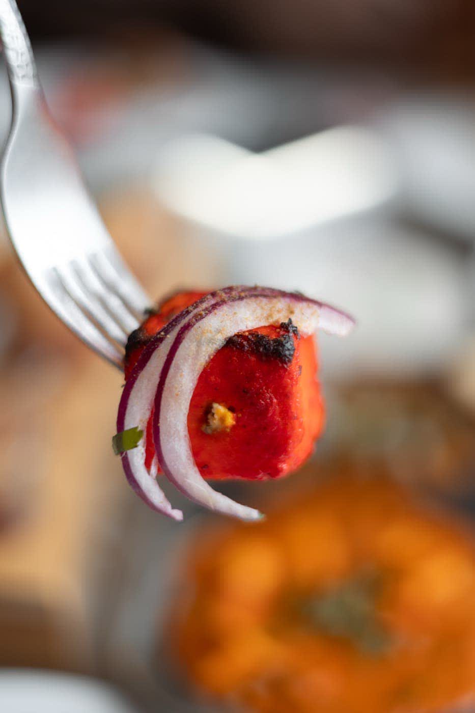 Tandoori chicken close up, prepared for catering
